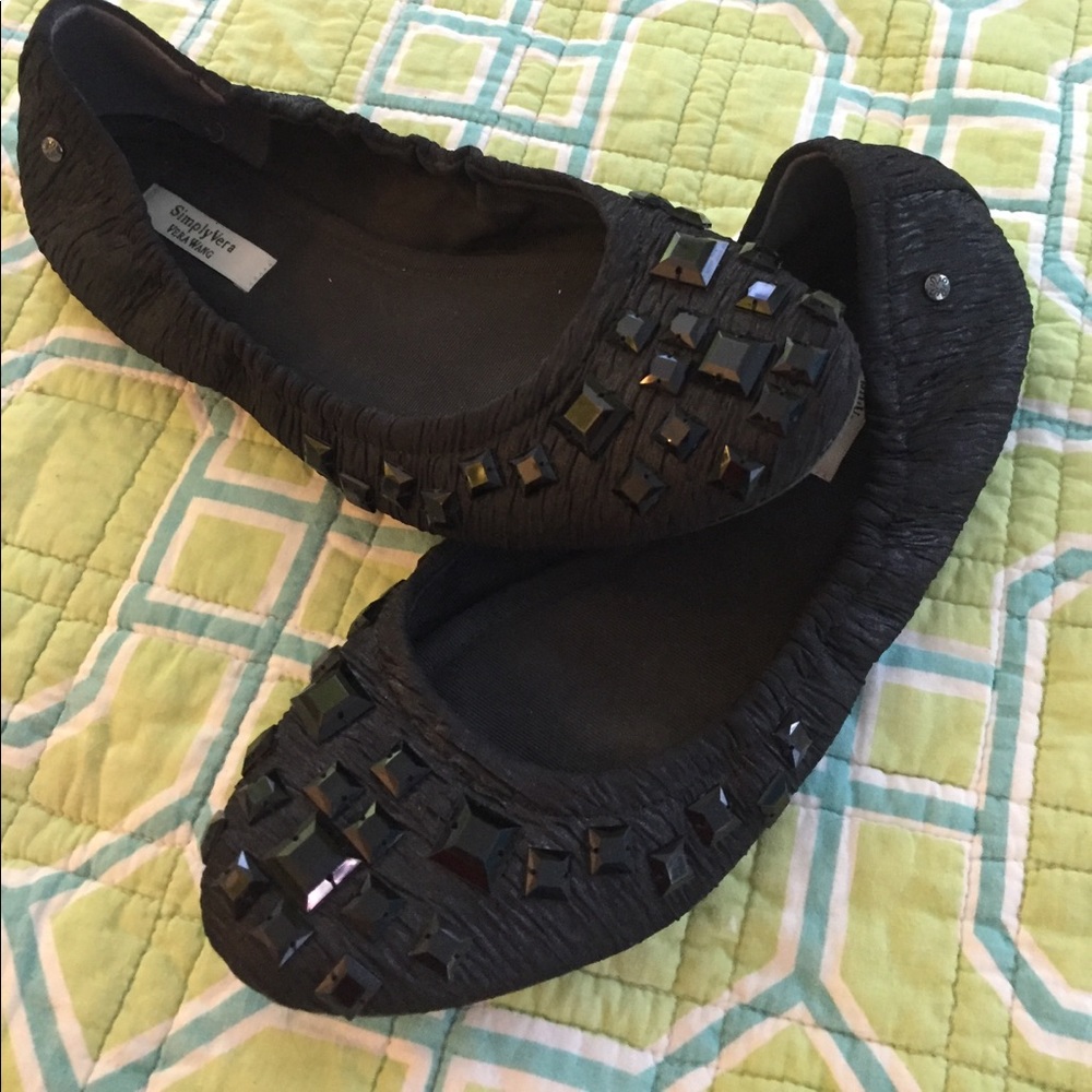 Vera Wang. flats black with gems size 9 wore once